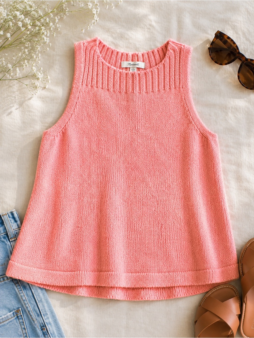 Madewell Coral Pink Knit Sweater Tank Soft Girl Coastal Sleeveless Top Small